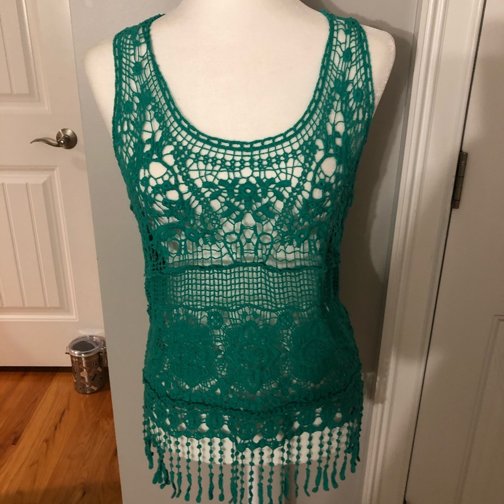 NWT. Crochet Top. Green. Size One Size